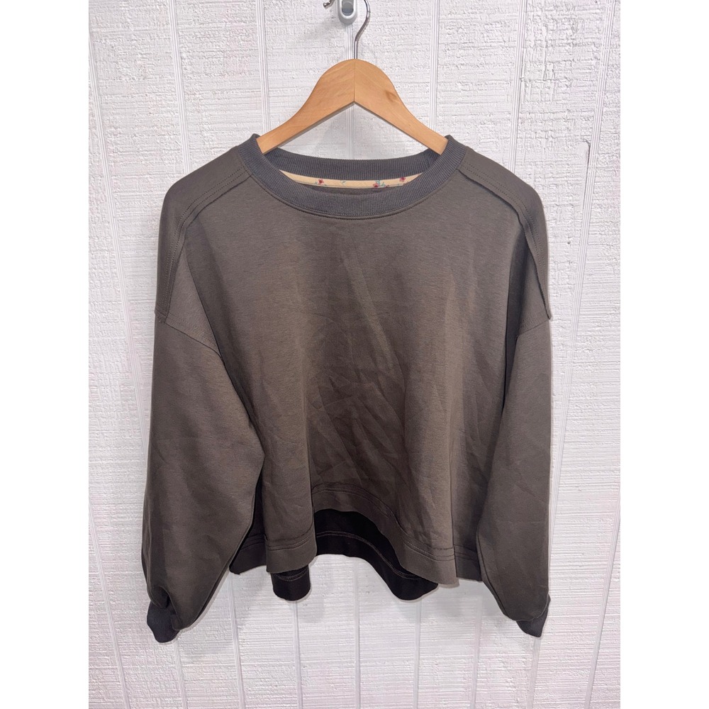 Umgee Sweatshirt Women Olive Brown Heart Back High Low Raw Hem NWT S/M